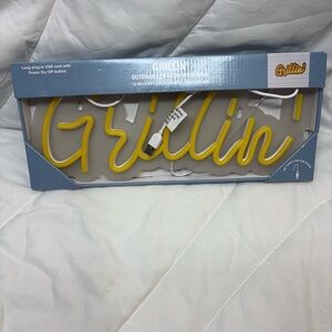 Yellow Outdoor LED Grillin Neon Wall Sign- USB cord with on off button Tested